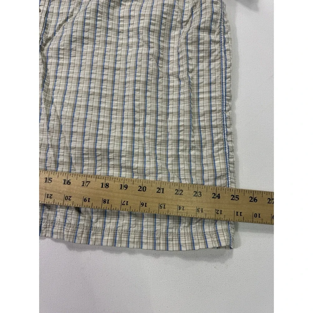 The North Face Men's XL Beige Blue Plaid Seersucker Button Shirt Hiking Outdoor